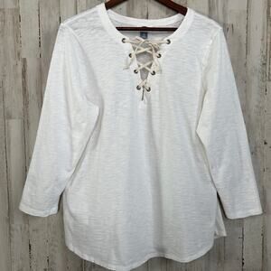 NWT Gap Relaxed Slub Knit Lace Up Top XL 100 Cotton Shirt Boho Coastal Beachy